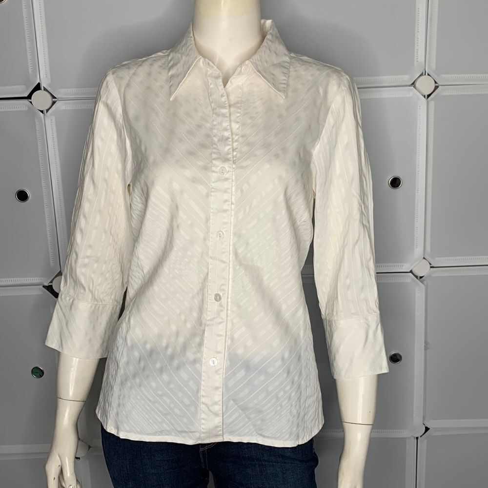 Rafaella White 3/4 Sleeve Button Down Shirt Size 10